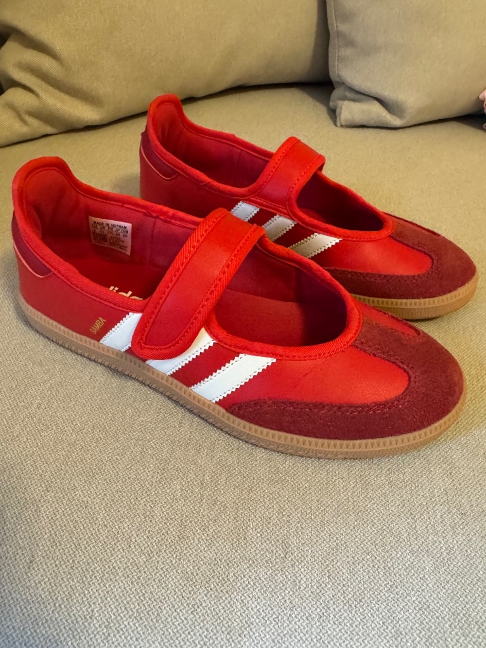 Adidas Samba Jane Mary Jane Sneakers Red Gum Sole Women's Size 6
